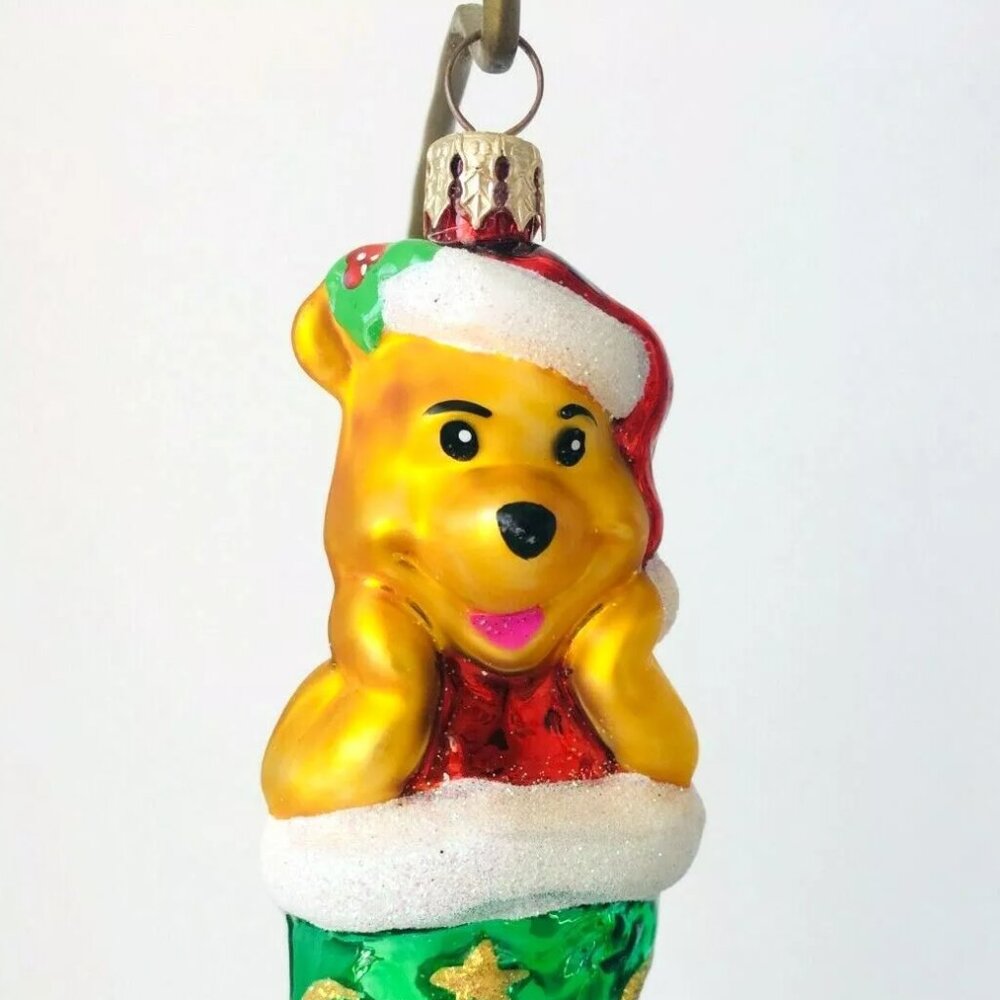 Authentic Christopher Radko Disney WINNIE THE POOH Green Stocking Glass Ornament - Picture 2 of 7